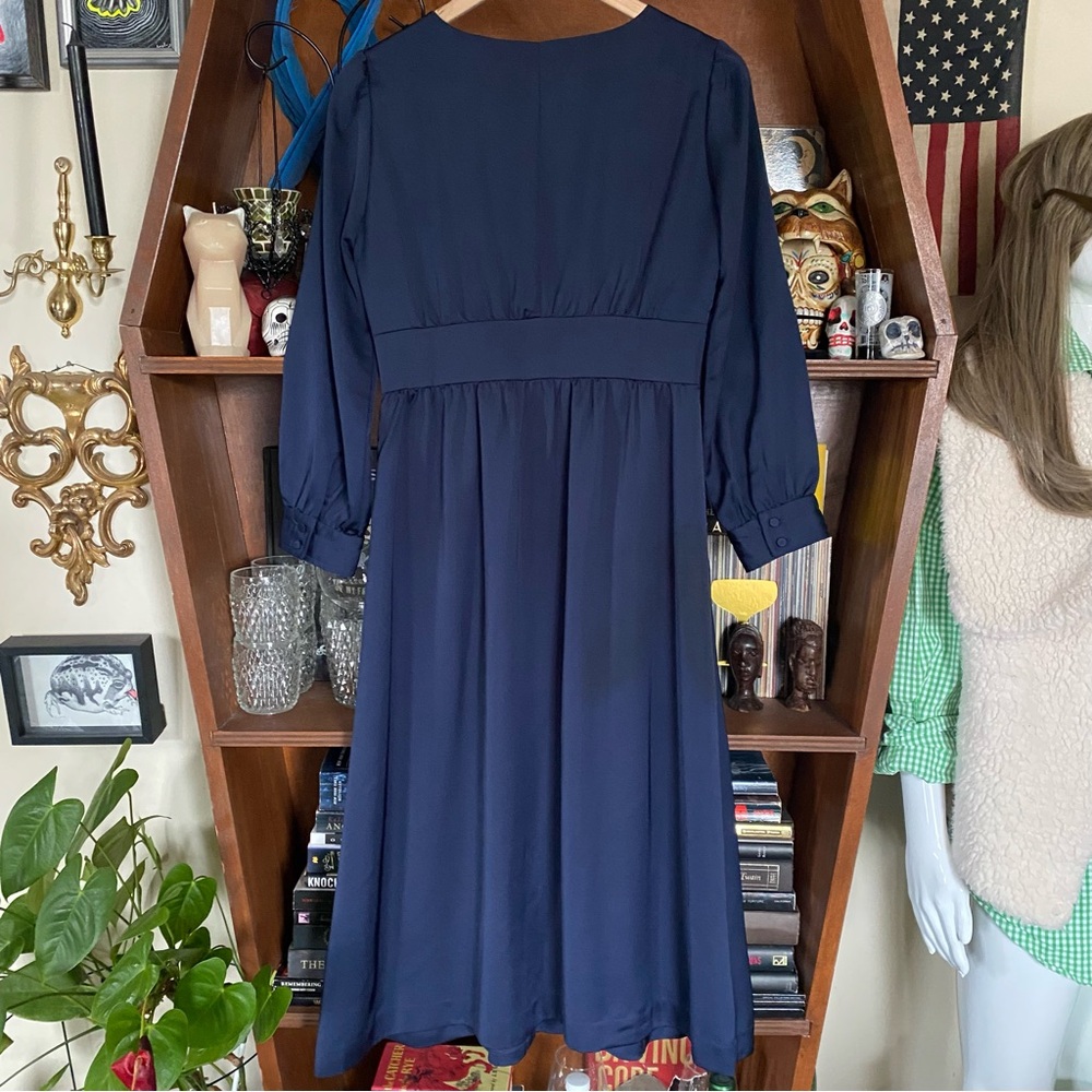 J. Crew - Blue Pleated V-Neck Sundress with Bishop Sleeves - size 2 - Picture 5 of 7